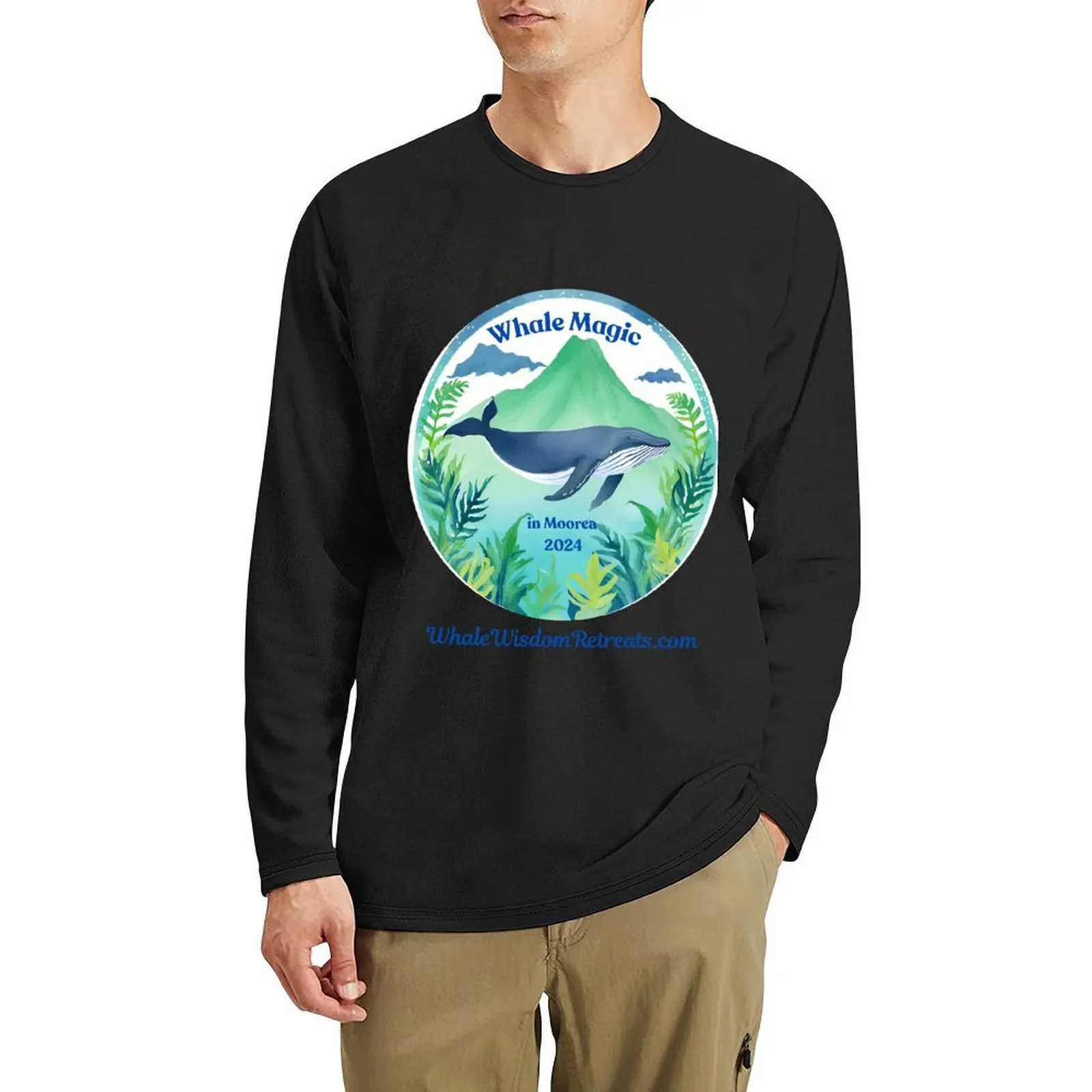 Длинная футболка с логотипом Whale Magic in Moorea 2024 толстовки рисунком мужская одежда |