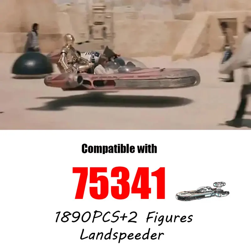

Новый космический корабль Звездный истребитель Скайуокер Landspeeder совместимый 75341 конструктор Набор звезды воздушный корабль Кирпичи игрушки для детей Подарки
