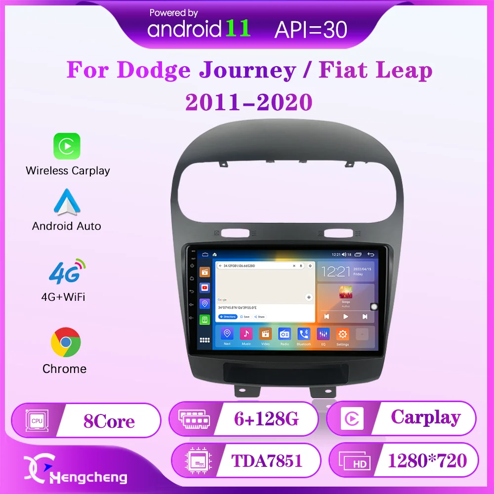 

Автомобильный мультимедийный видеоплеер для Dodge Journey Fiat Leap 2011-2020 GPS-навигация Радио Android 11 6 + 128G Carplay 4G No 2 din dvd