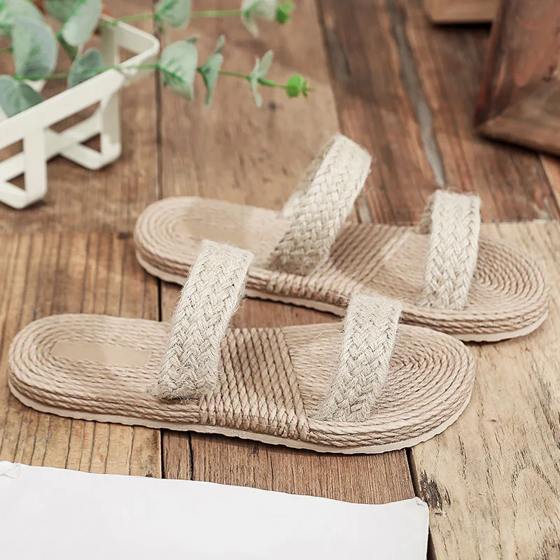 Women Slippers Summer Beach Sandals Cross Hemp Braided Slides Straw Straps Flip Flops Korean Harajuku Travel Casual Shoes |