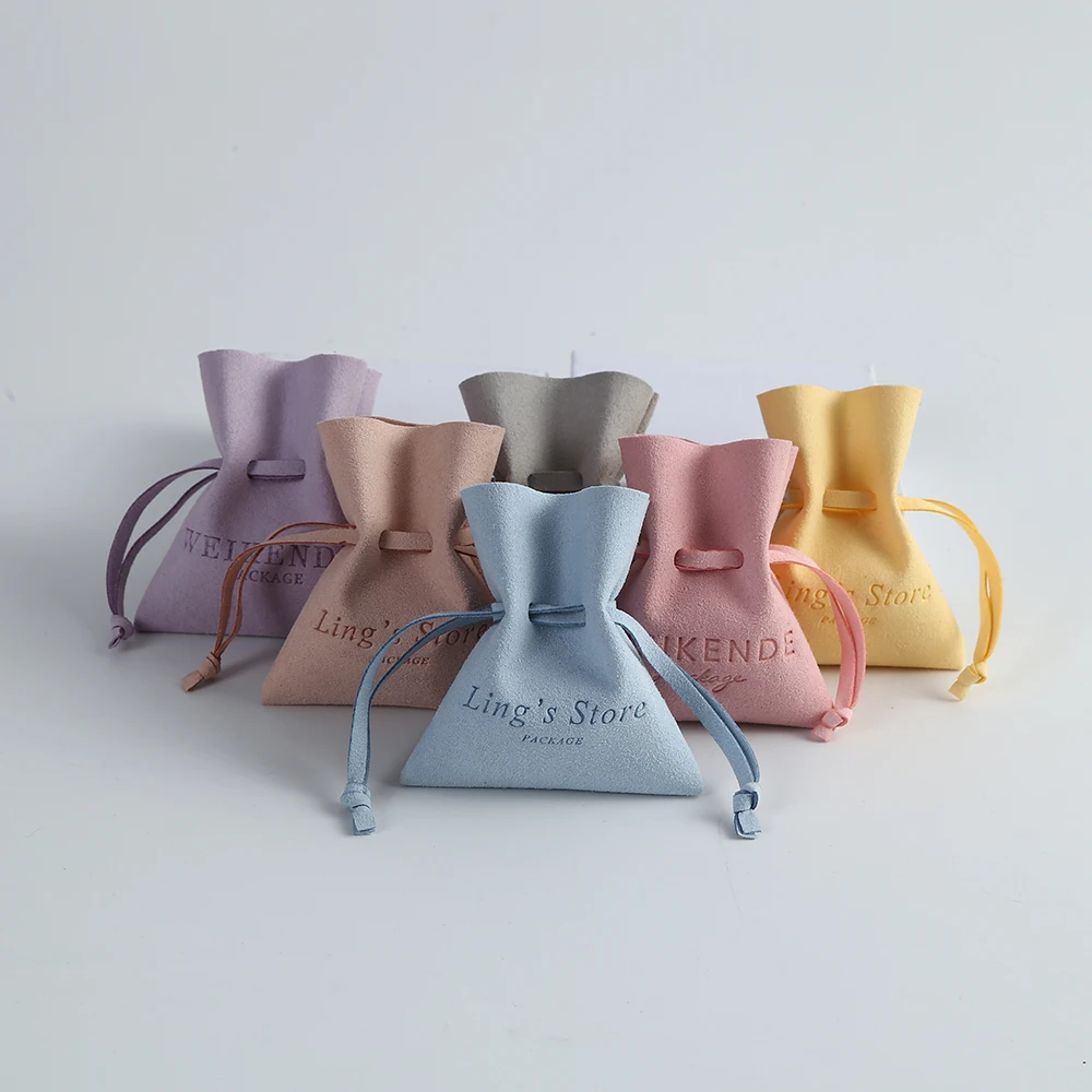 Custom Name Logo Microfiber Drawstring Gift Bags Wedding Favors For Guests Candy Pouch Velvet Jewelry Ring Necklace Bag Business