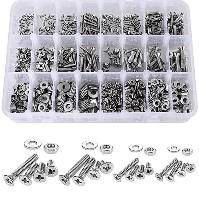 

900PCS Nuts And Bolts Assortment Kit For Home Projects Silver Machine Screws Assortment Kit