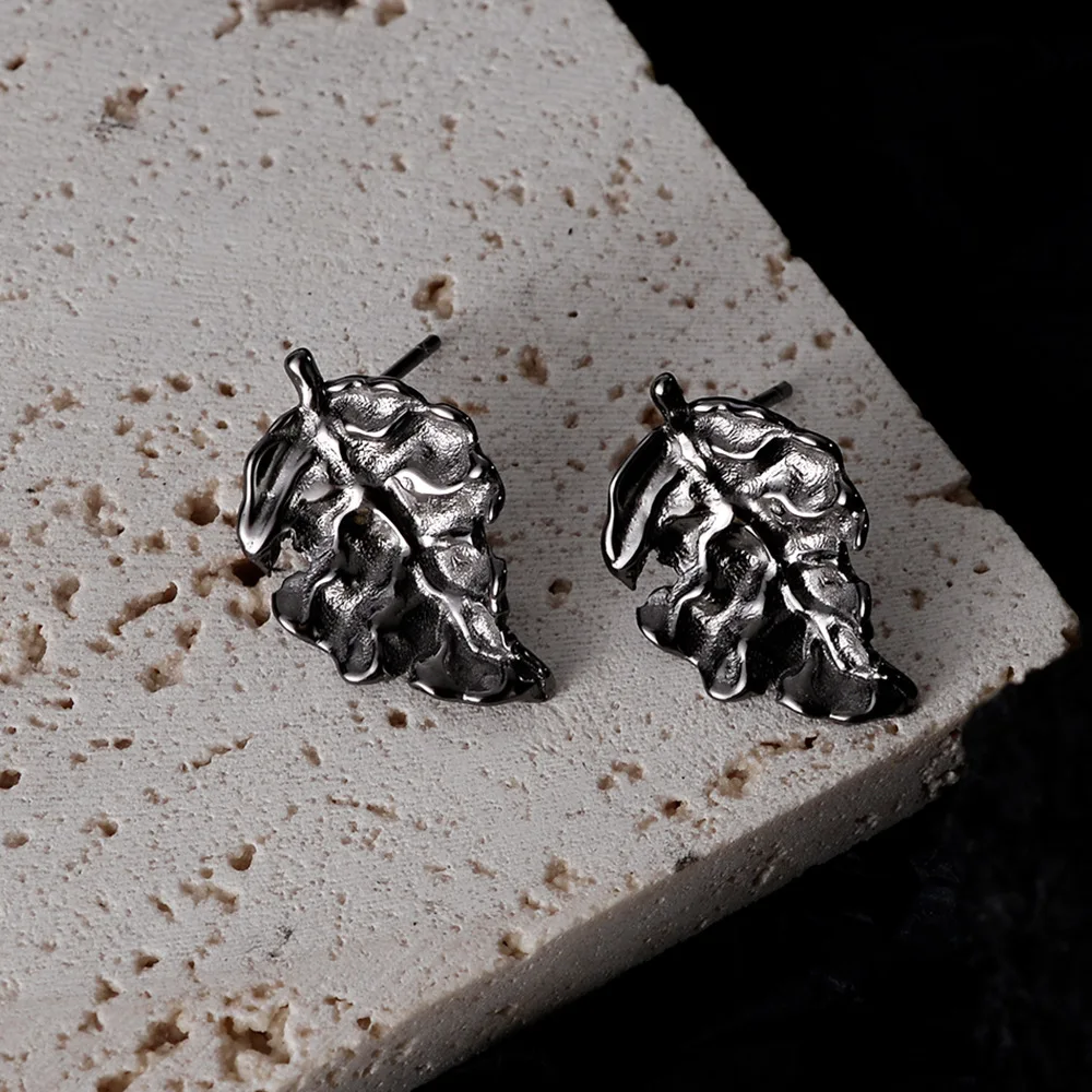 

Youth of Vigor Solid 925 Silver Black Corrupted Leaf Studs Unique Party Woman Earrings E1170