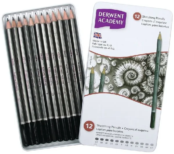 Набор чернографитовых карандашей Derwent Academy Sketching 12шт 6B-5H в металлической упаковке