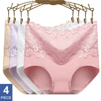 4pcs soft cotton womens briefs sexy lingerie lace underwear high waist breathable panties plus size underpants female intimates