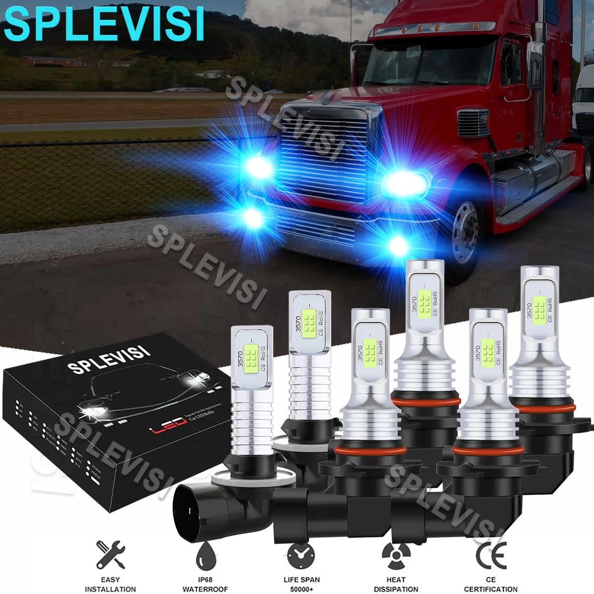 

6PCS LED 8000K Ice Blue Headlight Fog Light Bulbs For Freightliner Coronado 2013-2018 Freightliner Columbia 2005 2006 2007-2017