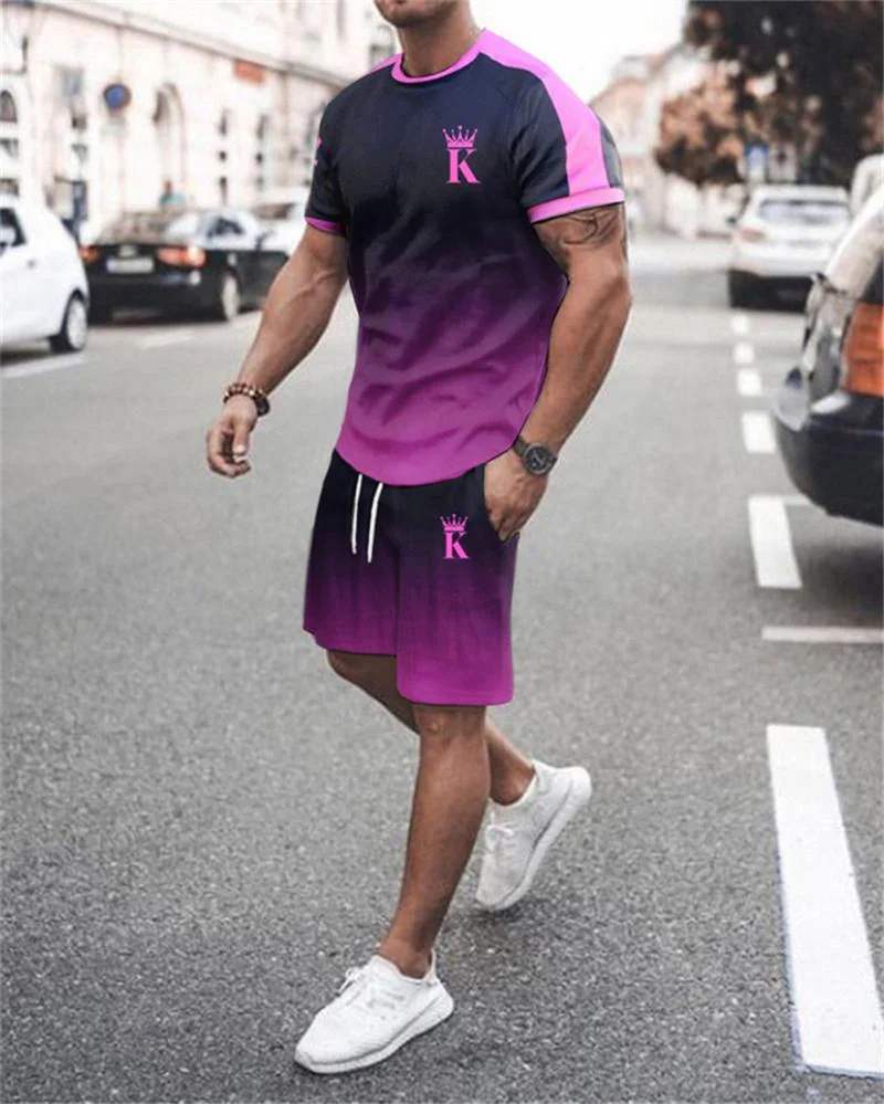 

Fashion Summer Men's Sportswear Kings Playing Cards 3D Printed Male Suit T-shirt + Shorts 2 Piece Set Oversized Tracksuits Suit