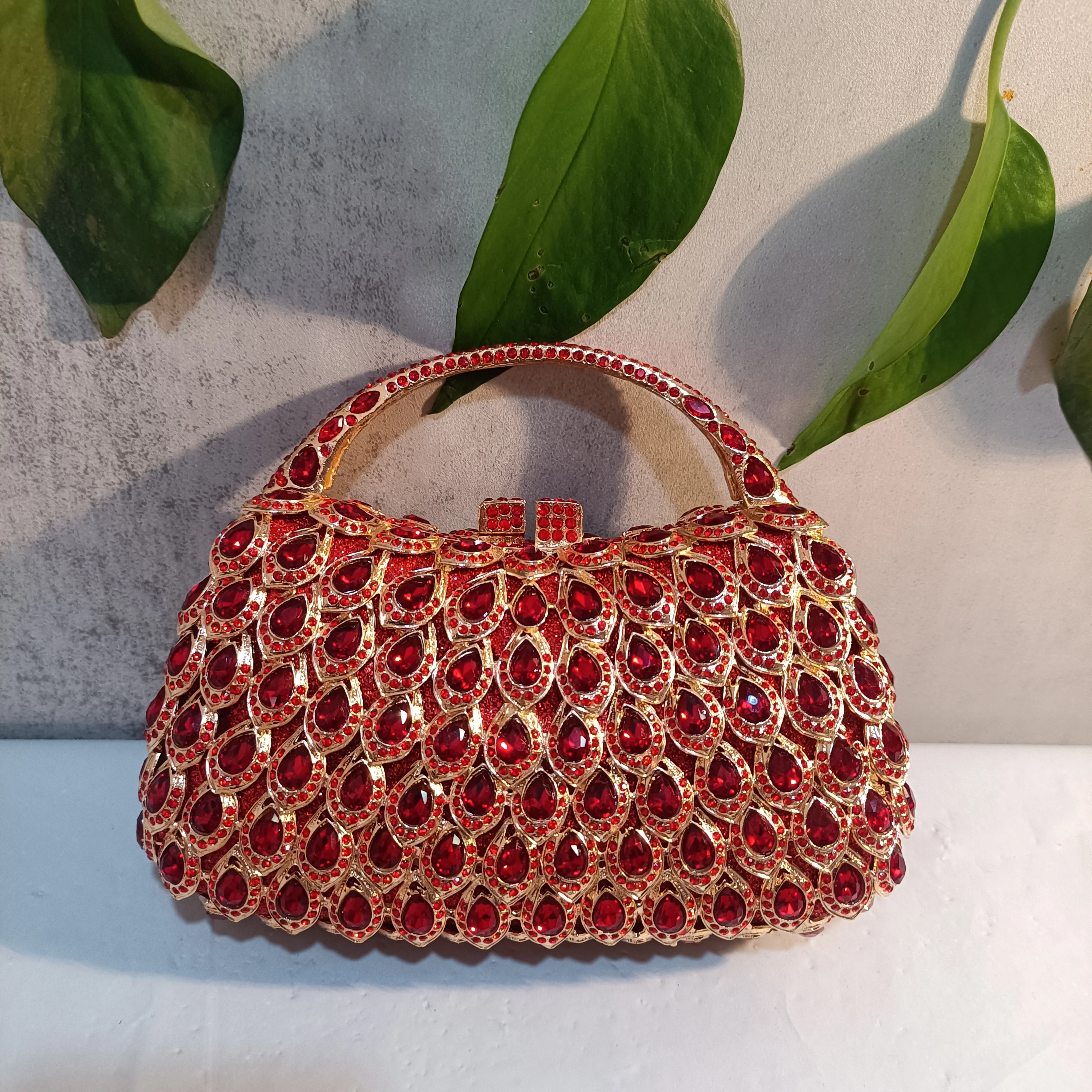 

Woman Luxury Red Diamond Gala Party Purse Banquet Formal Dinner Handle Handbag Wedding Bridal Shinny Crystal Prom Evening Bag