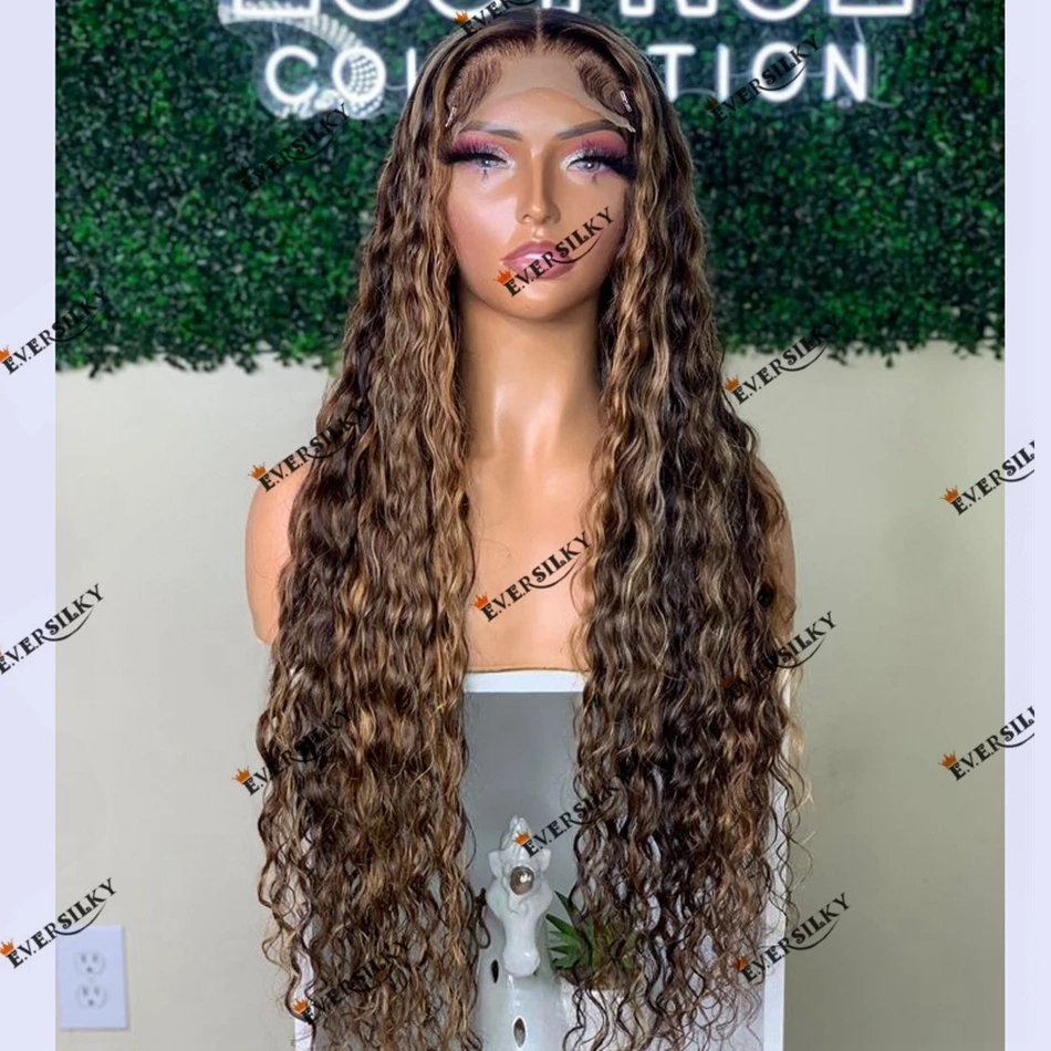 Medium Brown Human Hair Auburn Highlight Loose Curly Human Hair 360 Lace Frontal Wig for Black Women 180Density Natural Hairline