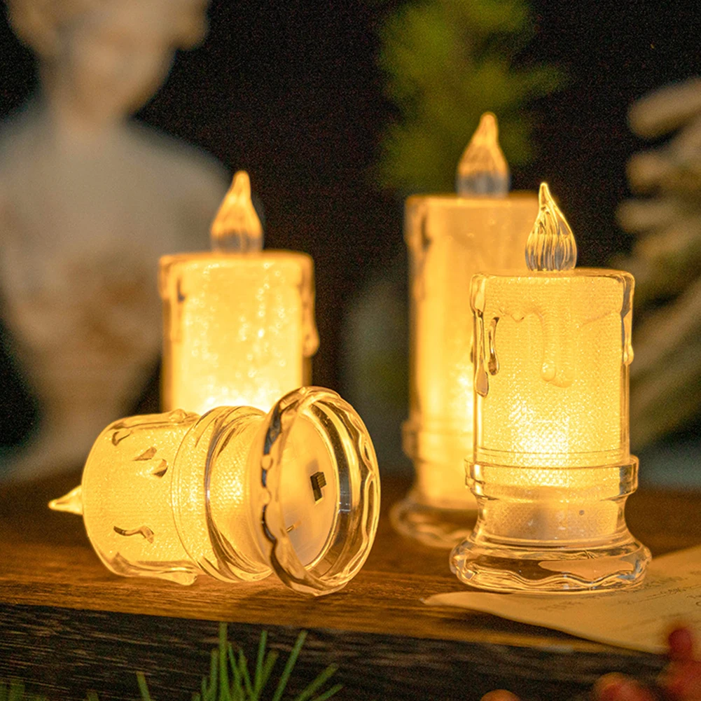 

Хрустальная Светодиодная свеча с теплым белым светом, светодиодная беспламенная электронная чайная лампа, украшение для Хэллоуина, рождес...