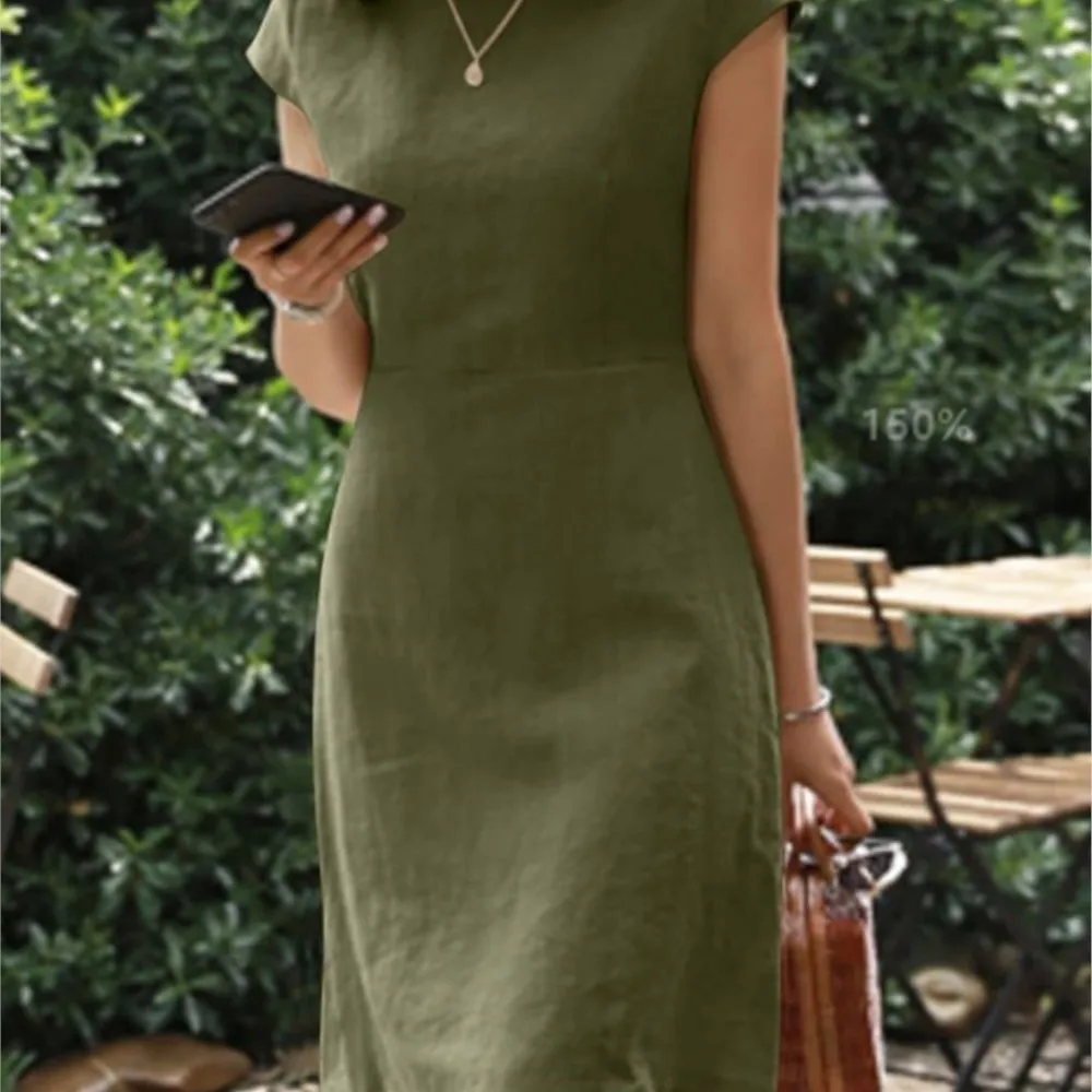 

Платье женское средней длины на молнии, элегантный винтажный сарафан с коротким рукавом и круглым вырезом, для работы, с V-образным вырезом на спине, лето 2023