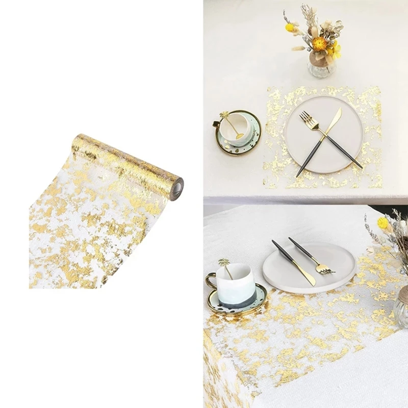 Promotion! 2Pcs Table Runner Sparkling Polyester Tulle Ribbon Roll With Gold Foil Birthday Party Wedding Christmas Decor |