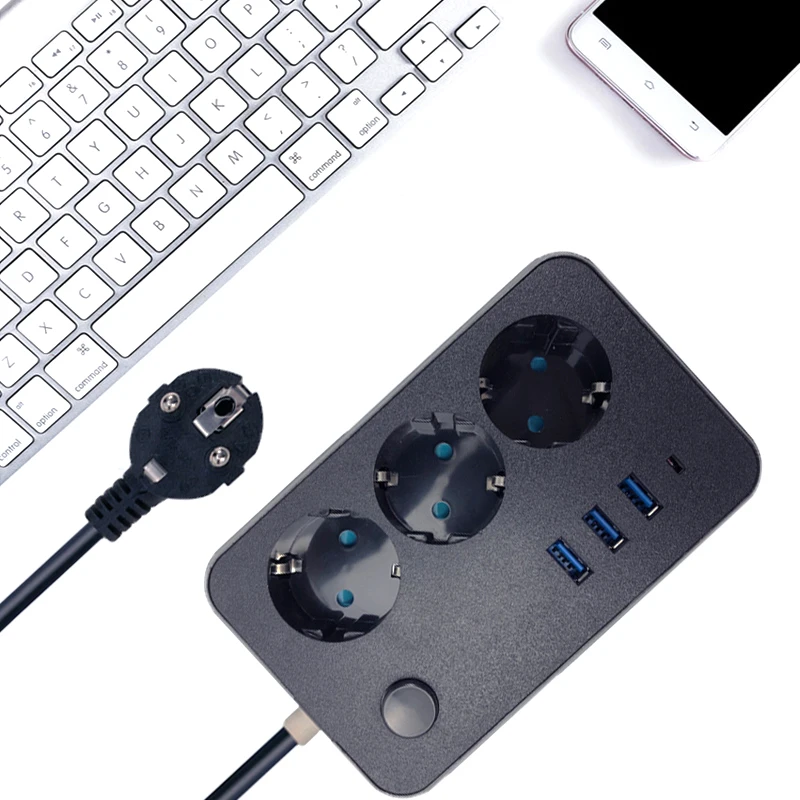 

New RUS EU Plug Power Strip With 3 USB Portable Extension Socket Plug 1.8m Cable AC Power Travel Adapter USB Phone Charger