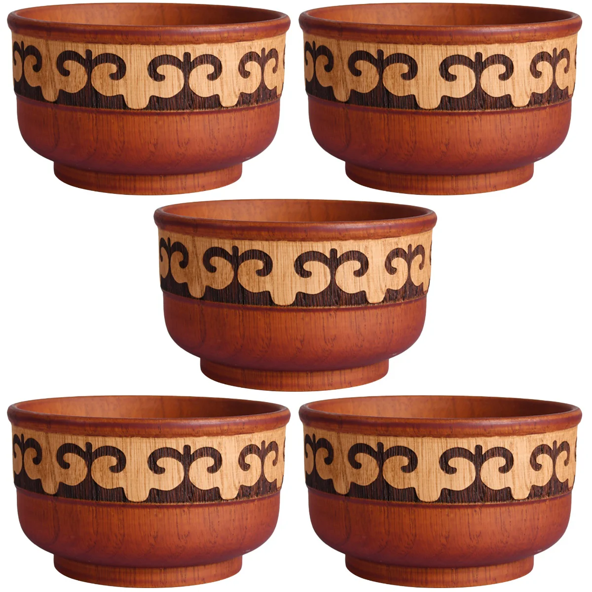 

5pcs Japanese Wood Bowl Container Wood Rice Bowl Wooden Salad Bowl for Restaurant
