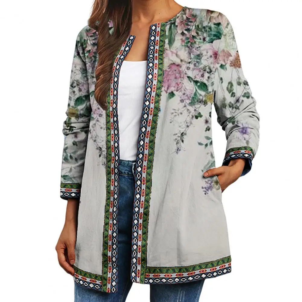 

Vintage Chic Cardigan Plus Size Spring Jacket Refreshing Printing Lady Jacket Soft for Dating