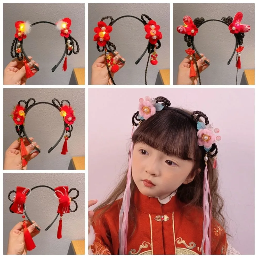 Милый светодиодный светящийся парик ханьфу повязка на голову косичка жемчужный