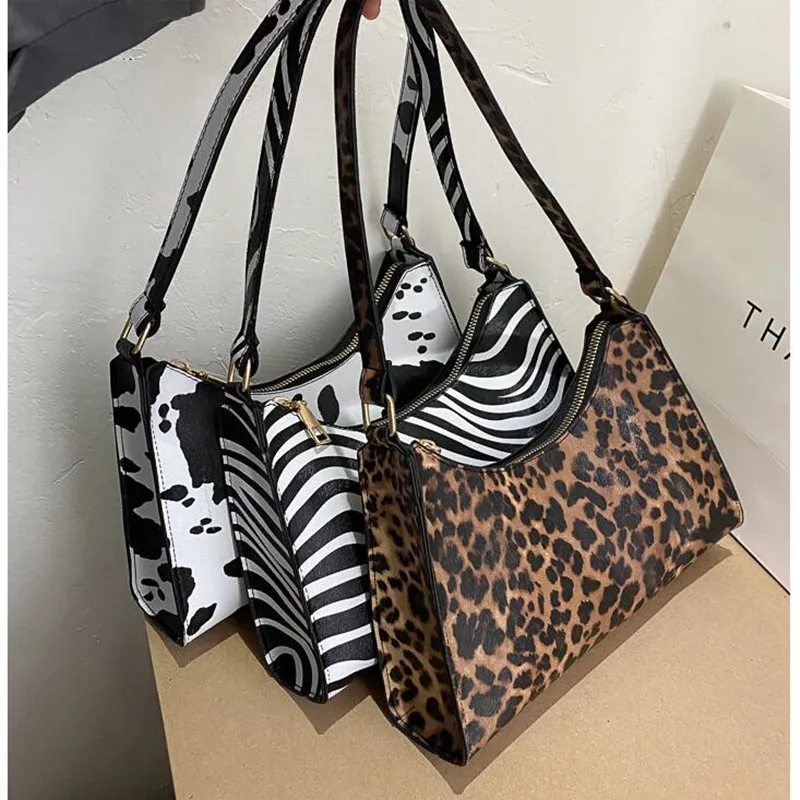 PU Leather Crossbody Underarm Shoulder Bags for Women Print Armpit Fashion Simple Handbag Stripe Printed Ladies Bag
