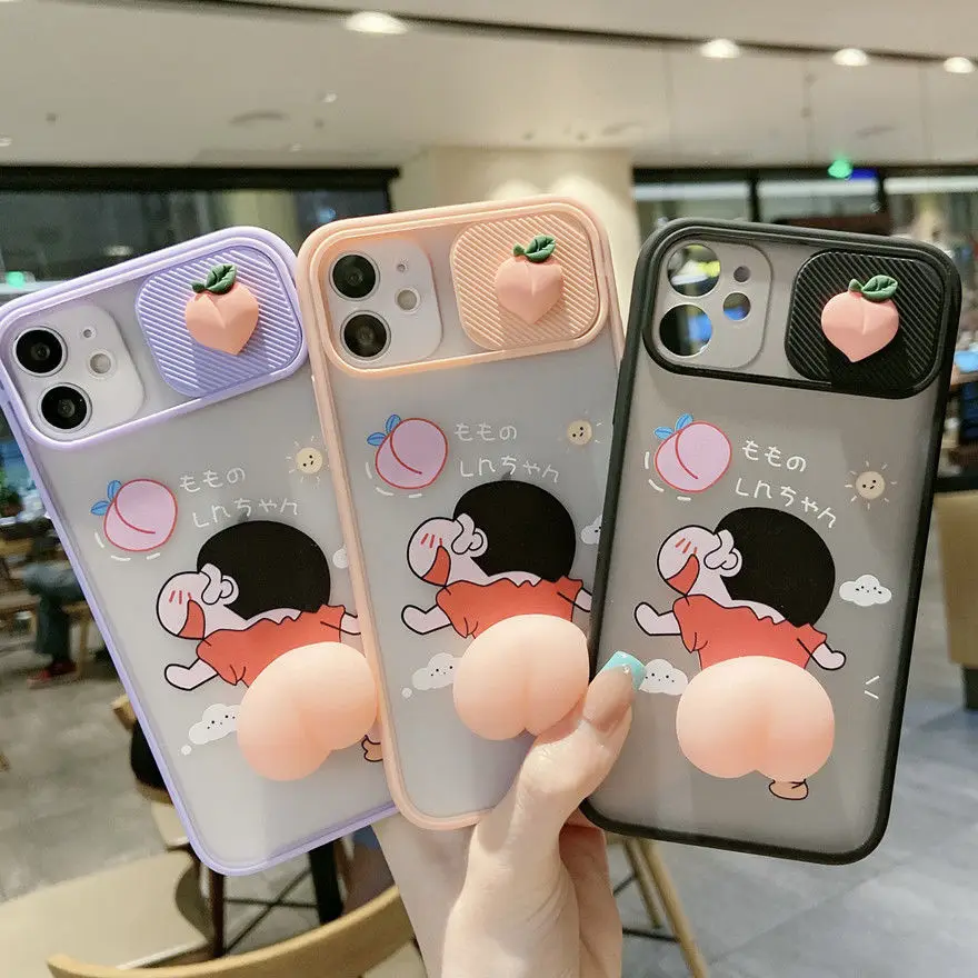 

Crayon Shin-chan Anime Sliding window protection camera phone case For iphone SE 2020 6S 7 8 11 12 13 Mini Plus X XS XR Pro Max