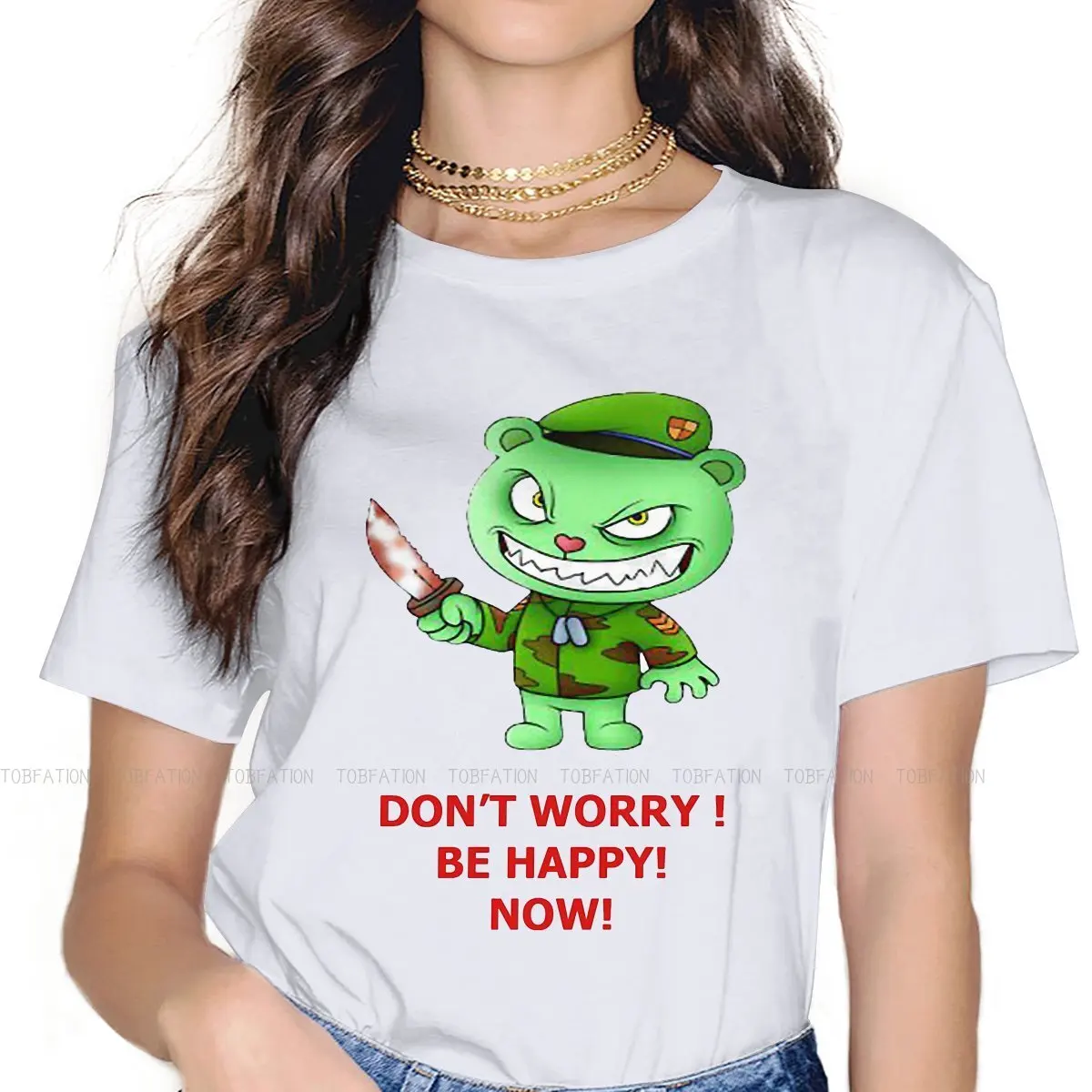 Don't Worry Female Shirts Happy Tree Friends Cuddles Giggles Anime Large Vintage Women Top Harajuku Casual Feminine Blusas