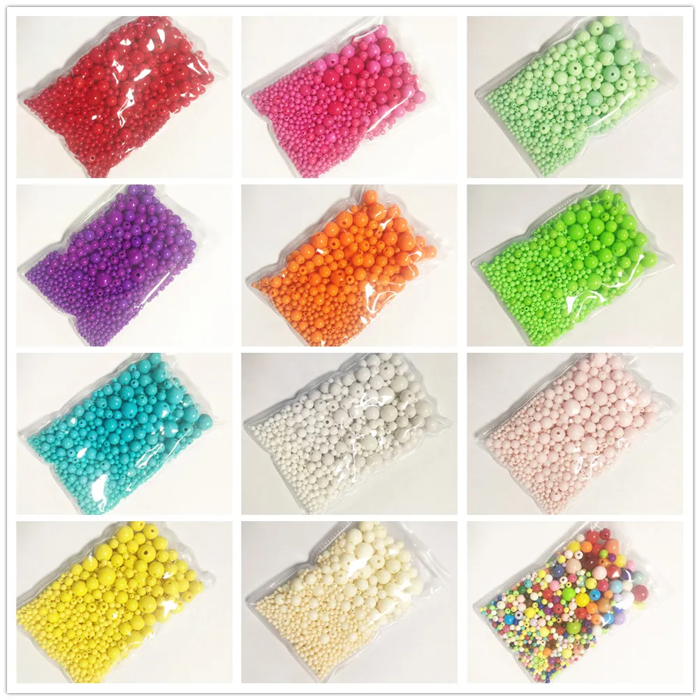 

3mm-12mm Mix Candy Color Acrylic Round Beads Loose Balls Spacer beads for needlework & Jewelry Making