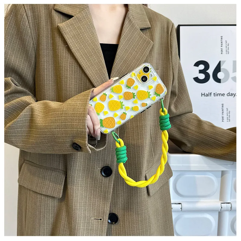 Новинка чехол с ананасом подходит для iPhone 15 наручный ремешок 14 Promax прозрачный 13