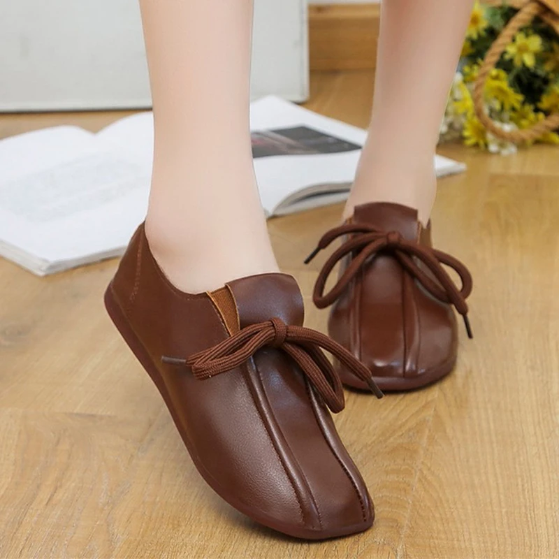 

Женские повседневные лоферы на плоской подошве, новая дизайнерская офисная обувь для прогулок, Элегантная классическая женская обувь из искусственной кожи на шнуровке, осень 2024