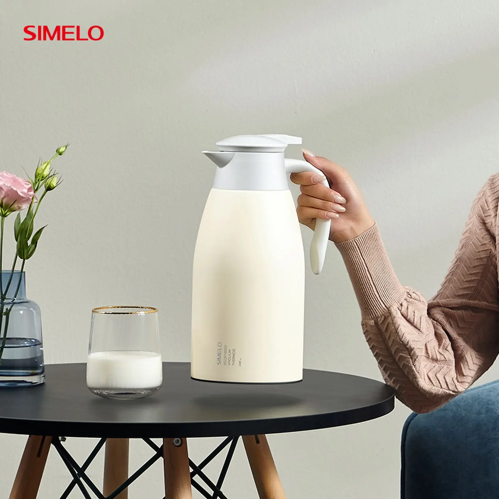 Фото SIMELO 2L большая емкость термос с вакуумной изоляцией 304 бутылка с горячей водой из нержавеющей стали для чая, кофе, молока, домашнего офиса №2