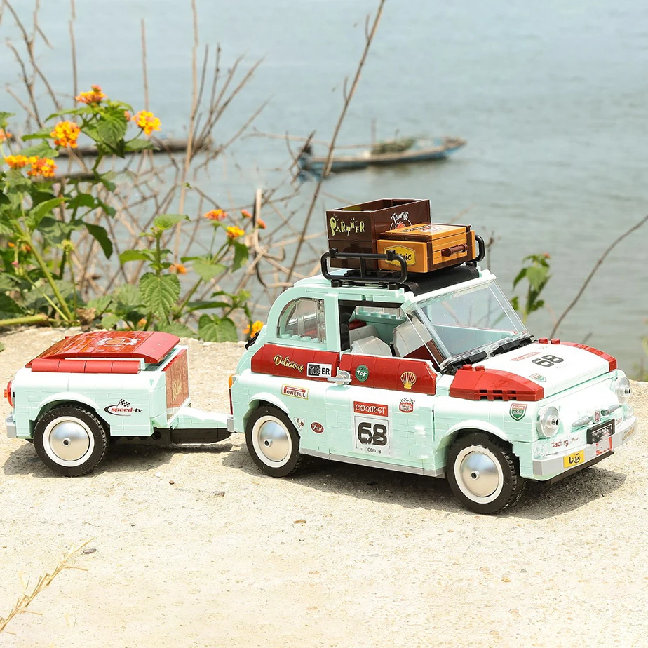 

CreativityTourist Picnic Car Model Bricks MOC High-Tech Fiat 500 Trailer Tractor Camperes MINI Building Blocks Kids Toys Gifts