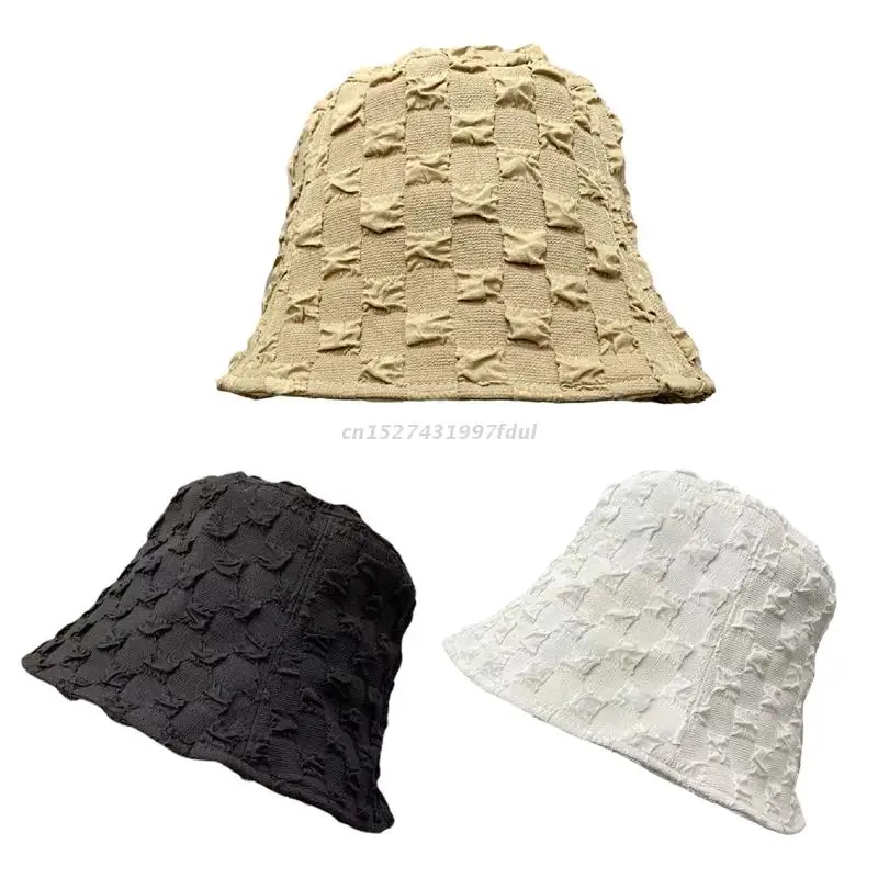 

Unisex Pleated Bubble Wide Brim Cotton Bucket Hat Summer Spring Foldable Fisherman Summer Gifts for Girlfriend