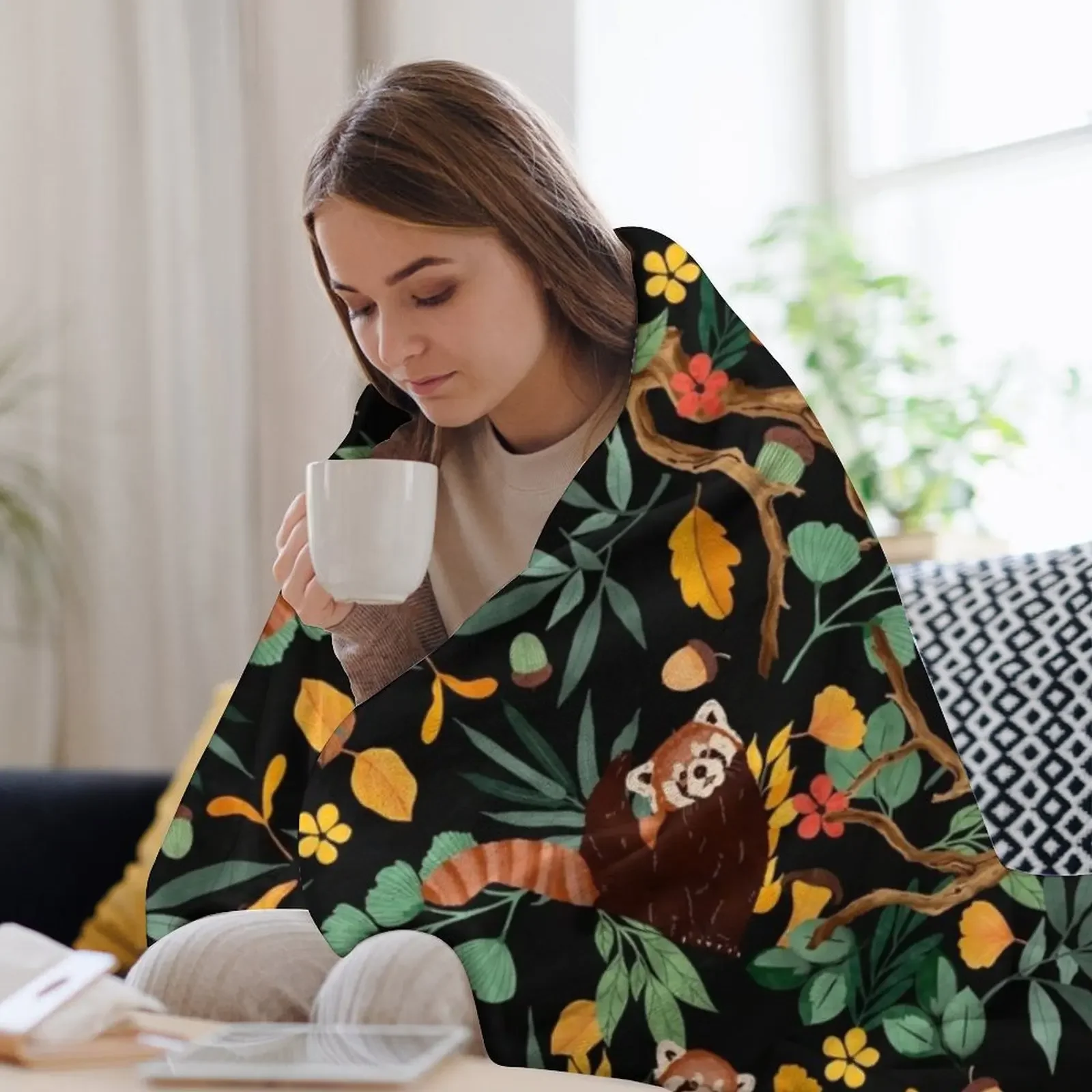 RED PANDAS IN DARK WILD NATURE Плед Мягкое большое меховое лохматое одеяло на заказ