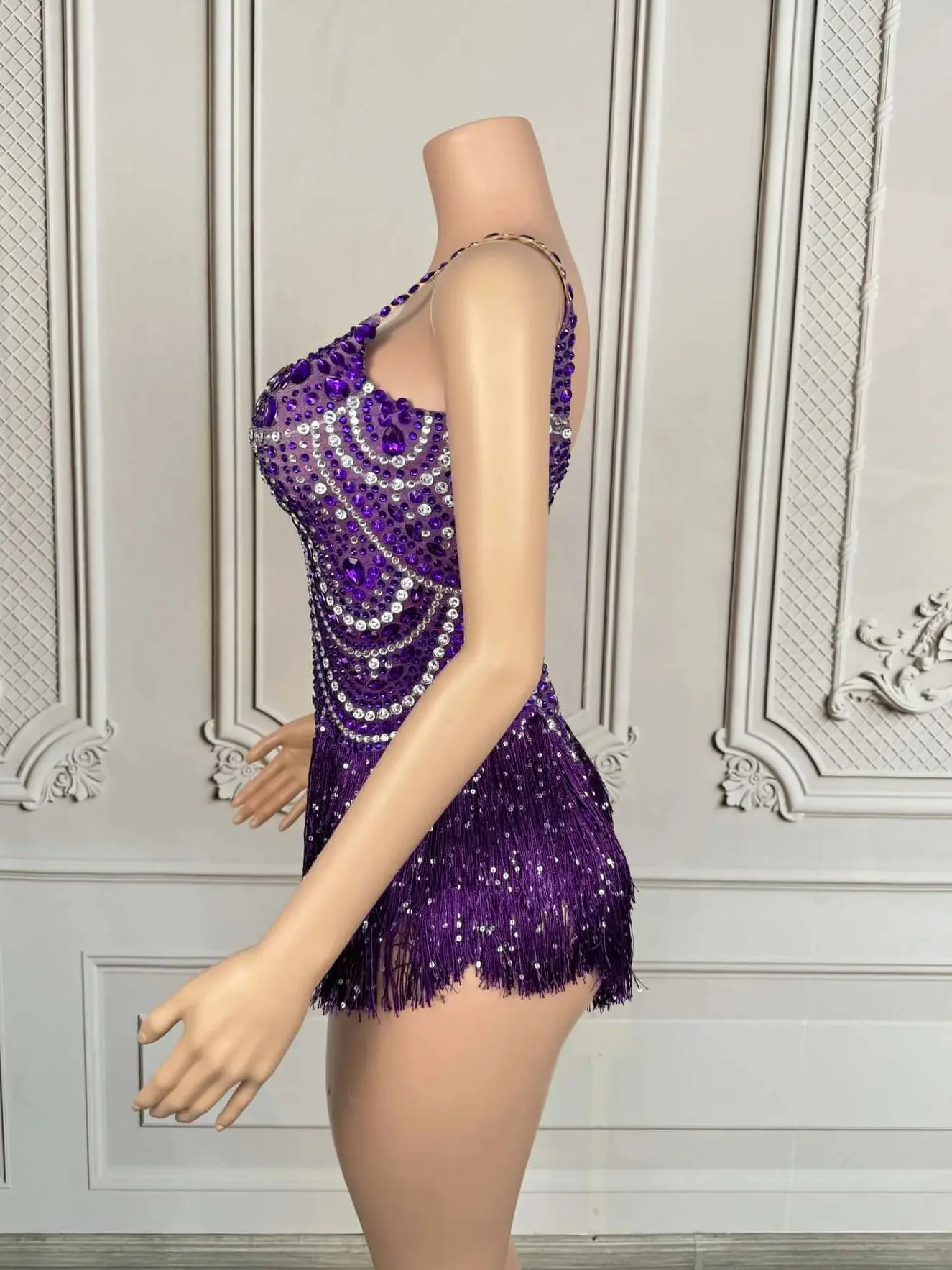 Блестящий необычный боди со стразами и кисточками для женщин сексуальный