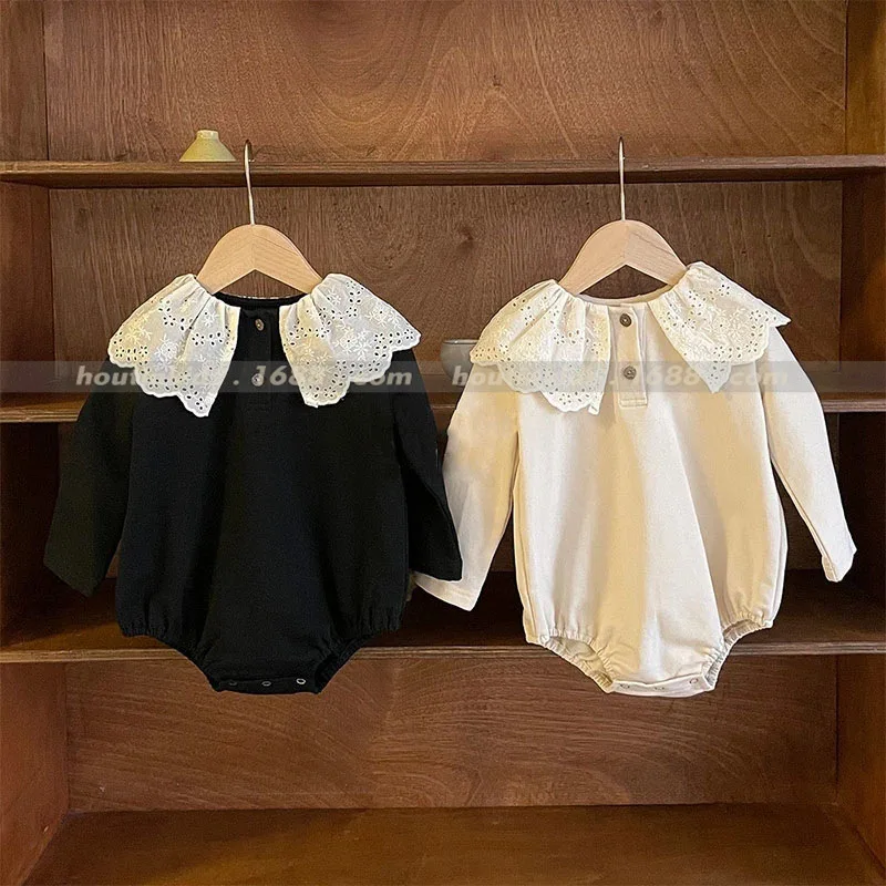 

Rompers Full Sleeve Covered Button Short Length O-neck Collar Cotton New Fashion Casual Spring Autumn Children Girls