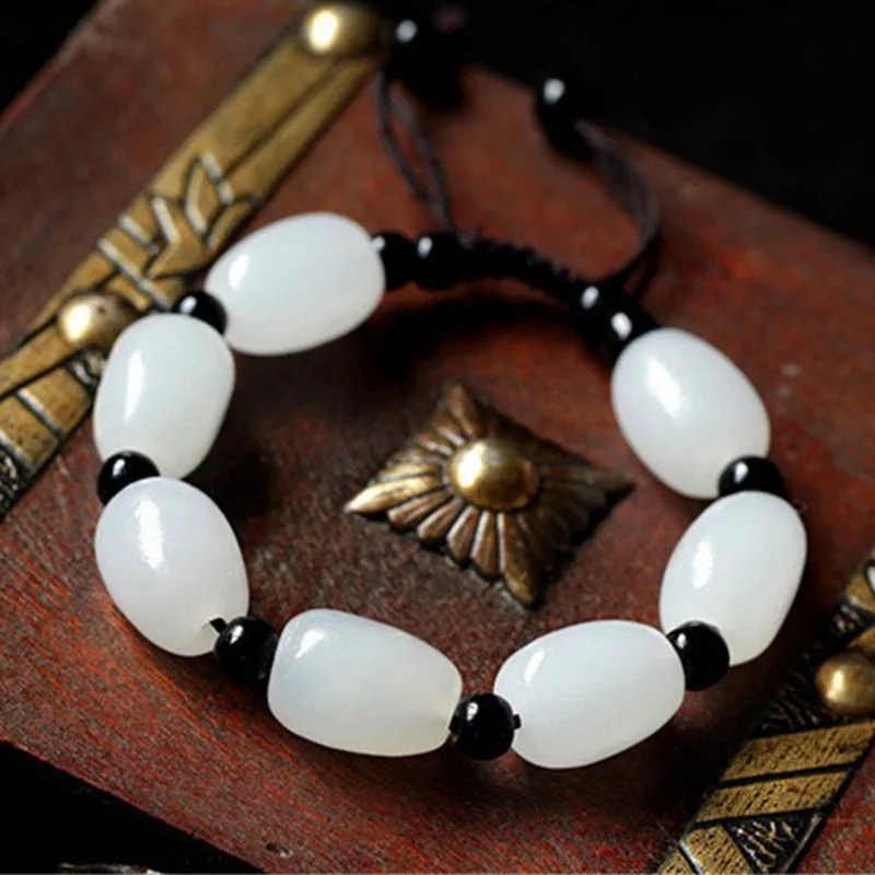 

Adjustable Jade Bracelet Women Fine Jewelry Accessorie Afghanistan White Jades Original Stone Woven Bracelet Handmade Diy Bangle