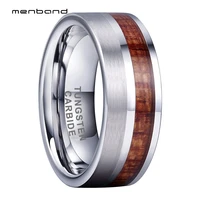 men women tungsten inlay ring flat wedding band with offset groove real wood inlay brushed polished 8mm comfort fit