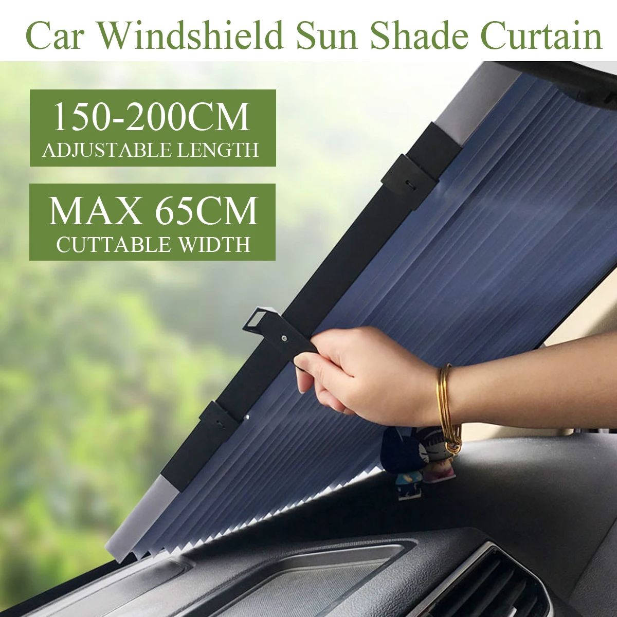 

59"-79" Auto Car Front Windshield Sunshade Retractable Curtain Sun Shade Anti-UV Folding Sunshade for Suv Truck Windshield
