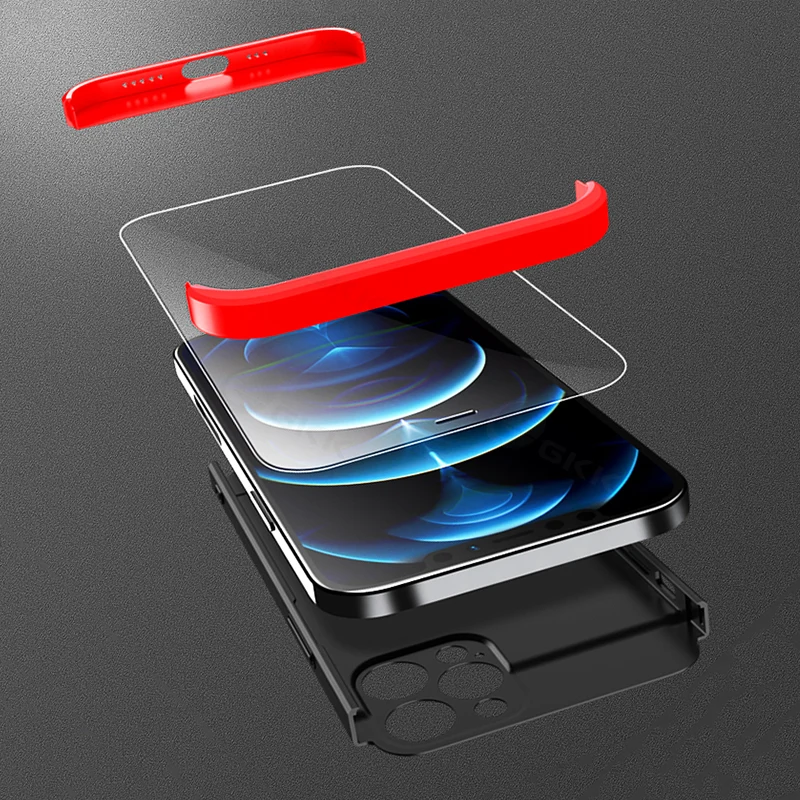 

Чехол GKK для iPhone 12 Pro Max, защита на 360 градусов с отверстием для логотипа, жесткий матовый чехол для iPhone 12 Pro Max с закаленным стеклом