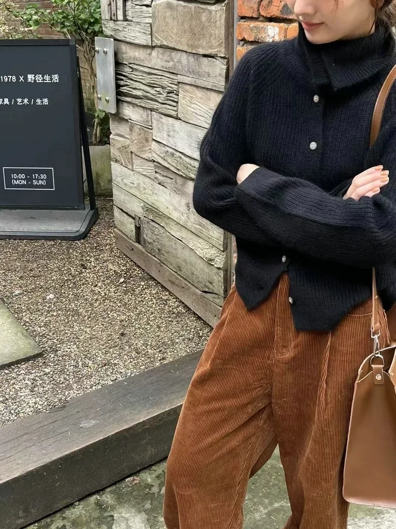 2024 кардиган с высоким воротником женский свитер осенне-зимний свободный