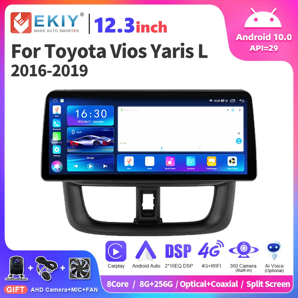 

EKIY 12.3 inch Car Multimedia Player For Toyota Vios Yaris L 2016 - 2019 Android Auto Carplay Stereo Autoradio Stereo Head Unit