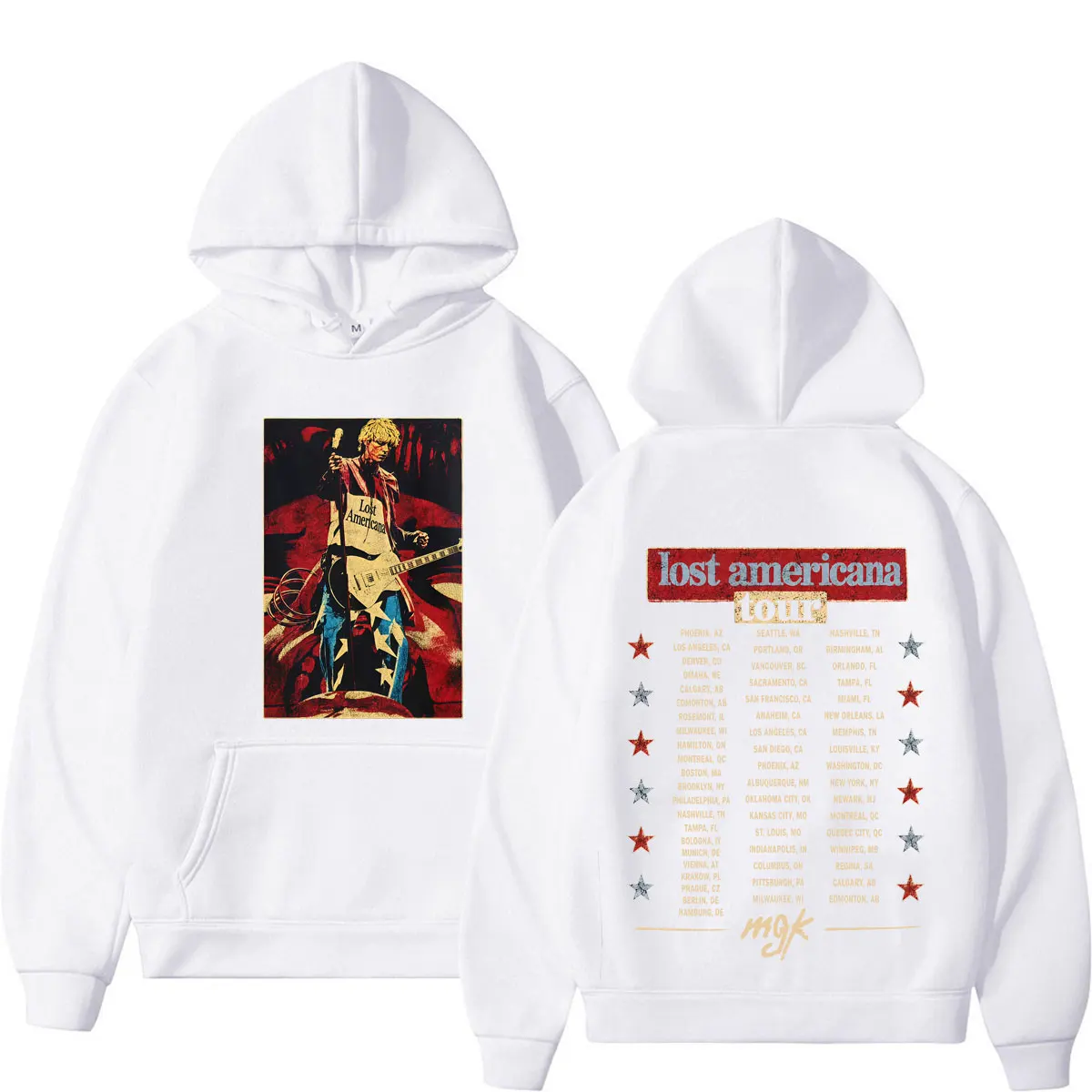 Фото Худи MGK Lost Americana Tour 2026 с принтом, мужские и женские, в стиле хип-хоп и панк, осенне-зимние, повседневные, свободные, винтажные толстовки с капюшоном №4