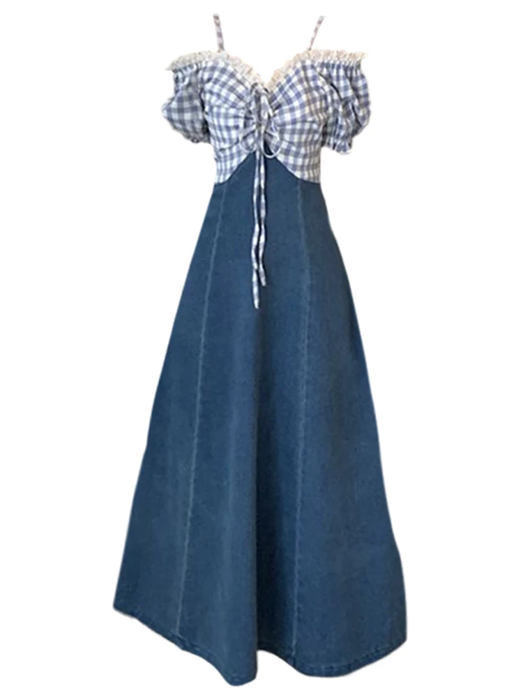 

Женское клетчатое платье на бретелях-спагетти, в стиле пэчворк