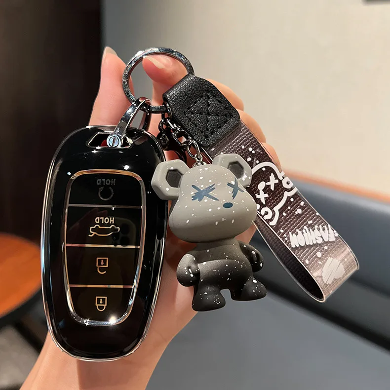 Car TPU Key Case Cover Holder For Hyundai Tucson Solaris Sonata Hybrid NEXO NX4 Santafe DN8 4Buttons 2020 2021 2022 Accessories