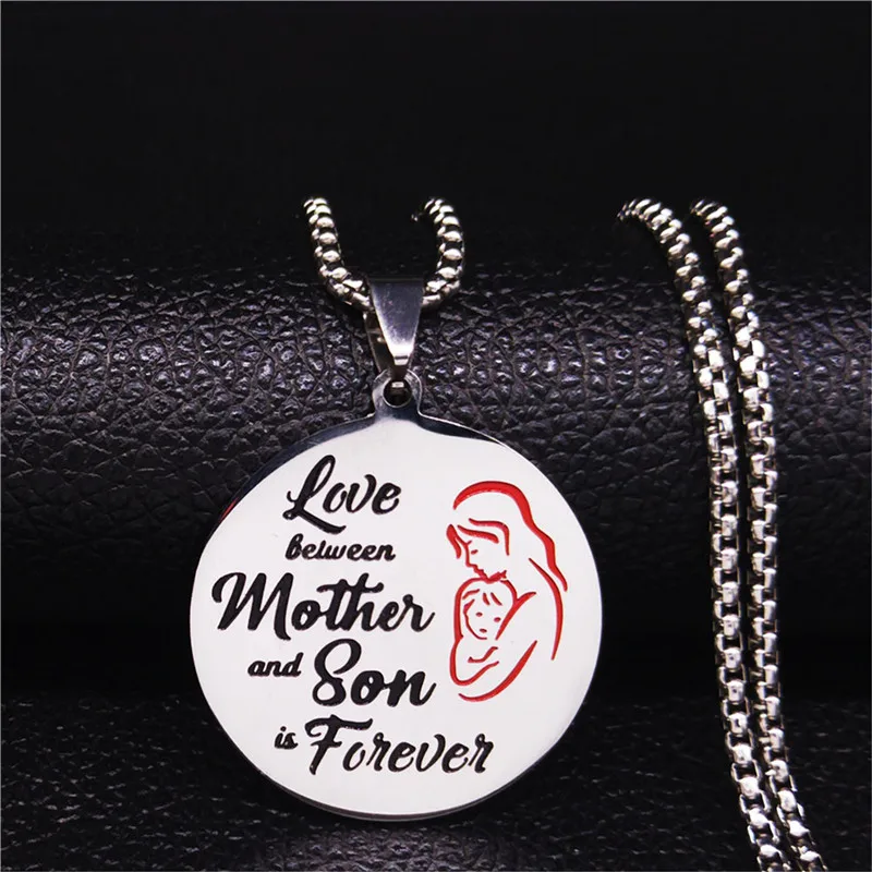 

Love Between Mother and Son Love Forewer Stainless Steel Necklaces Women Silver Color Necklace Chain Jewelry gargantilla N4020