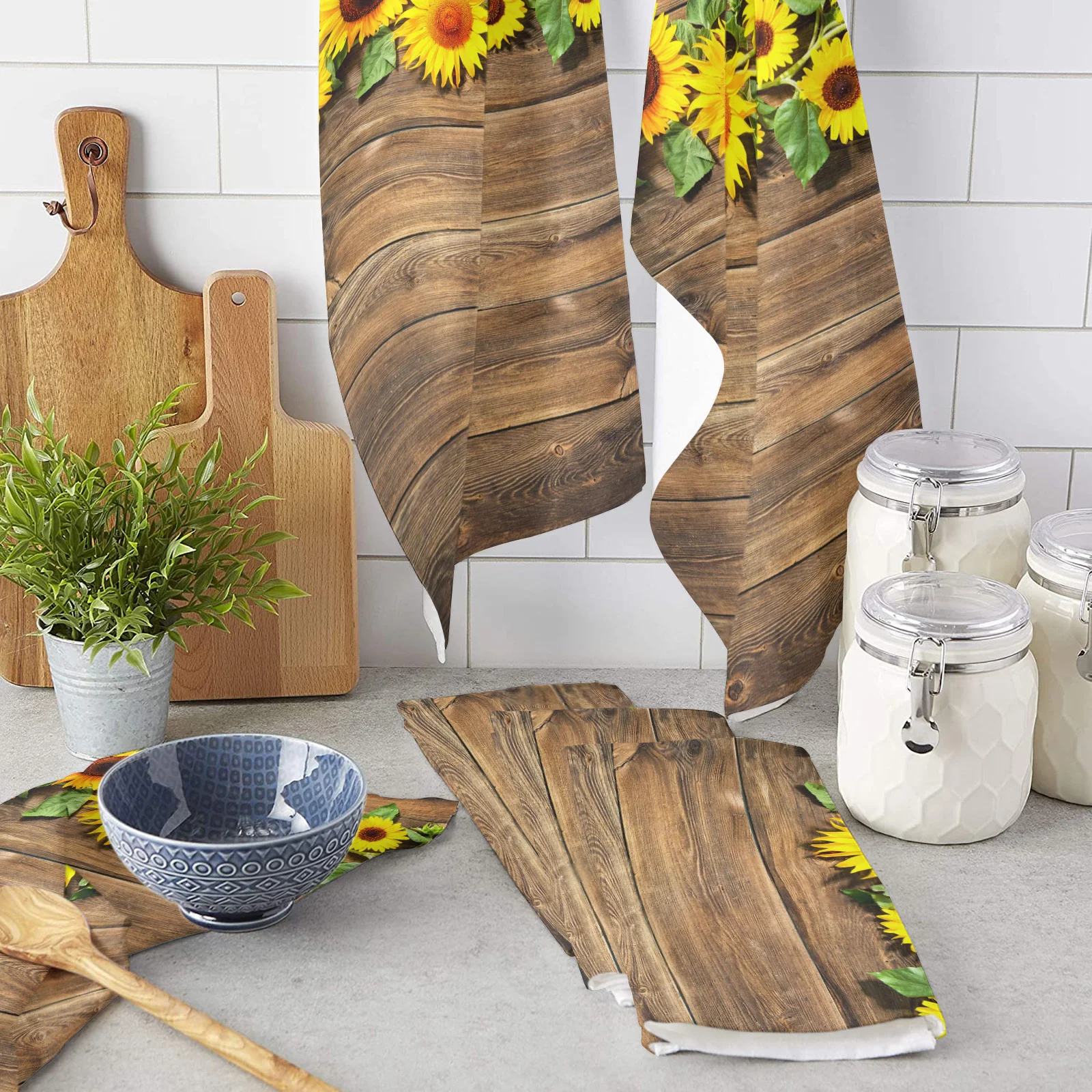 

Салфетка из микрофибры в стиле ретро с подсолнухами и листьями