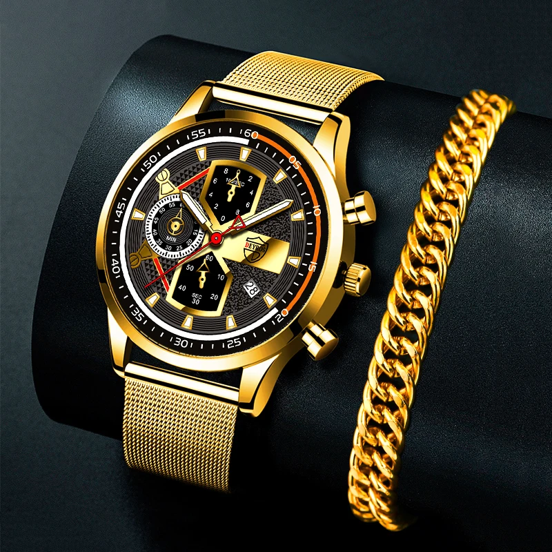 Fashion Mens Business Watches Men Gold Bracelet Stainless Steel Mesh Belt Quartz Watch Male Casual Luminous Clock reloj hombre