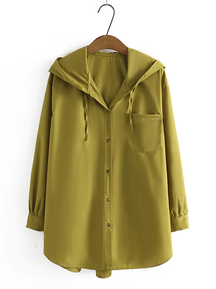 

Plus Size Women Clothing Shirt Long Sleeve Hooded Solid Color Loose Top Large Size Spring And Autumn Wear Soft And Thin Shirt