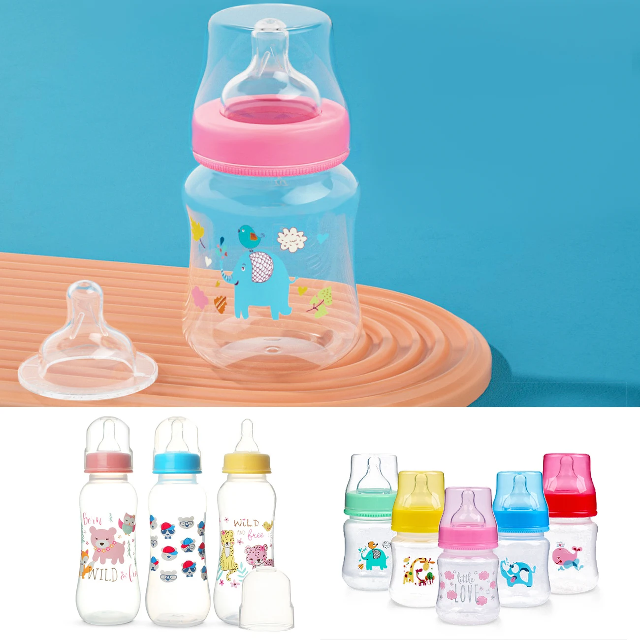 

1Pcs 250ML Baby Bottle Infant Newborn Children Learn Feeding Drinking Milk Bottles Portable Breast Nipple Pacifier Bottles