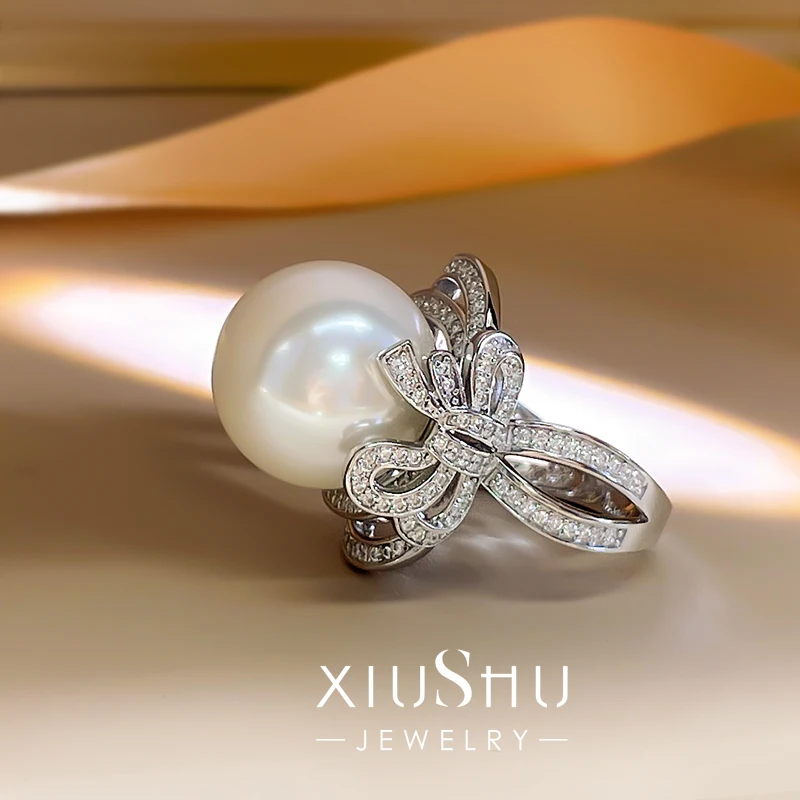 

Кольцо с жемчугом Xiushu, Женское кольцо с искусственным жемчугом, серебряный круглый яркий Австралийский белый инкрустированный ювелирные изделия 093