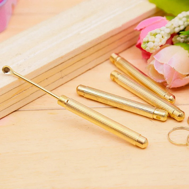 

1pc Folding Type Golden Mini Ear Cleaner Portable Ear Wax Removal Tool Earpick Ear Spoon Attached