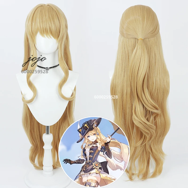 Genshin Impact Game Navia Косплей Парик Льняные Золотые Волны Волосы Термостойкие