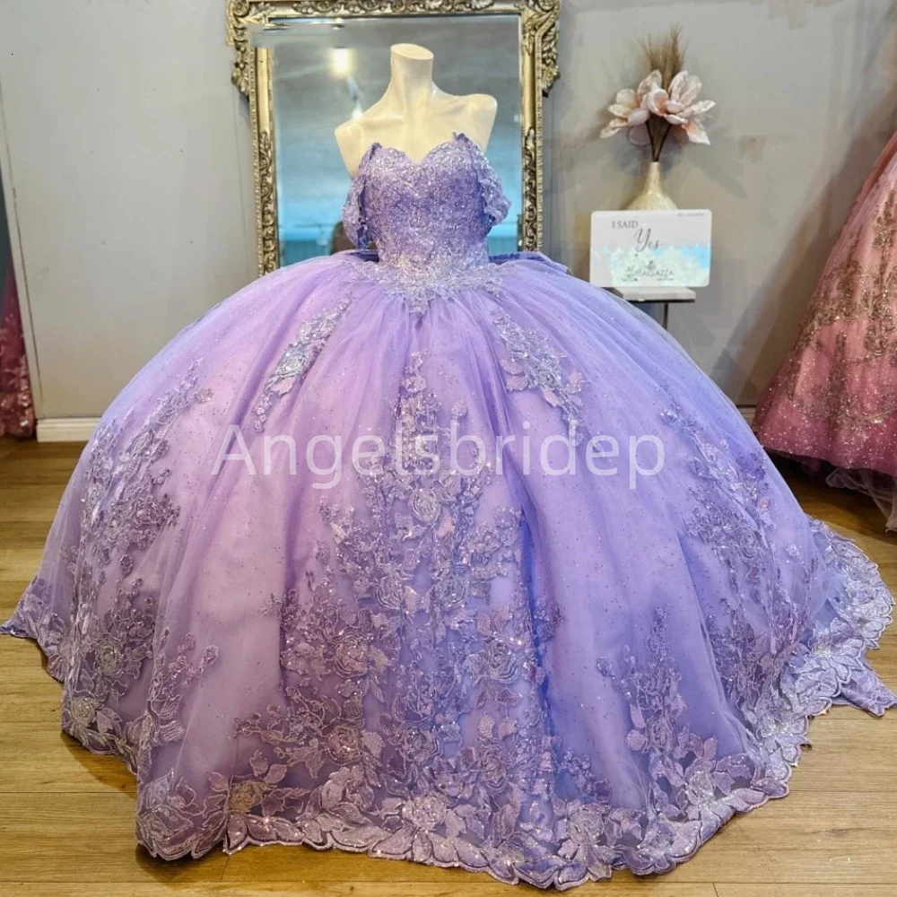 Angelsbride элегантное Лавандовое платье для Quinnceanera бальное блестящее с аппликацией